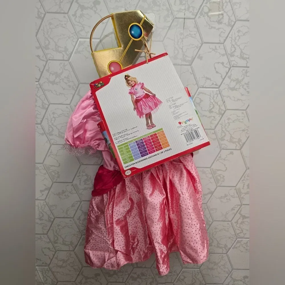 Toddler Super Mario Princess Peach Halloween Costume Dress with Headpiece 2T
